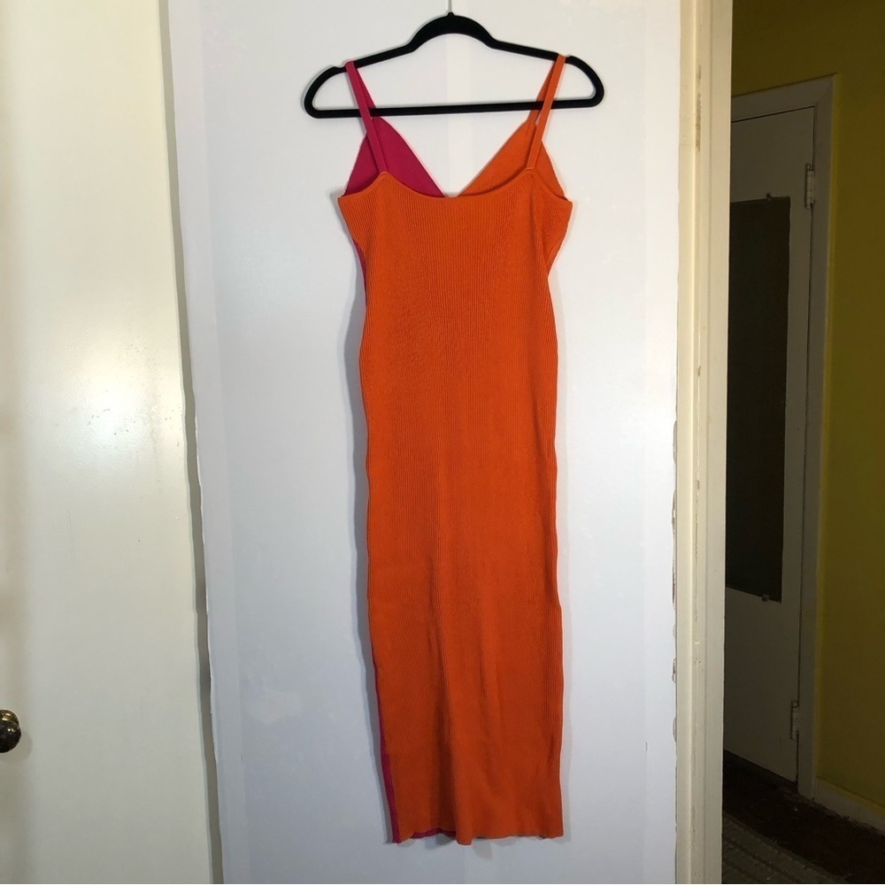 Color Block Ribbed Button Down Midi Dress-Split Front - Picture 8 of 10